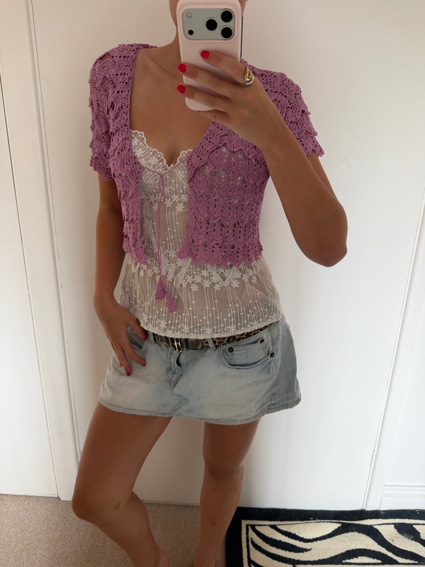 purple cardigan