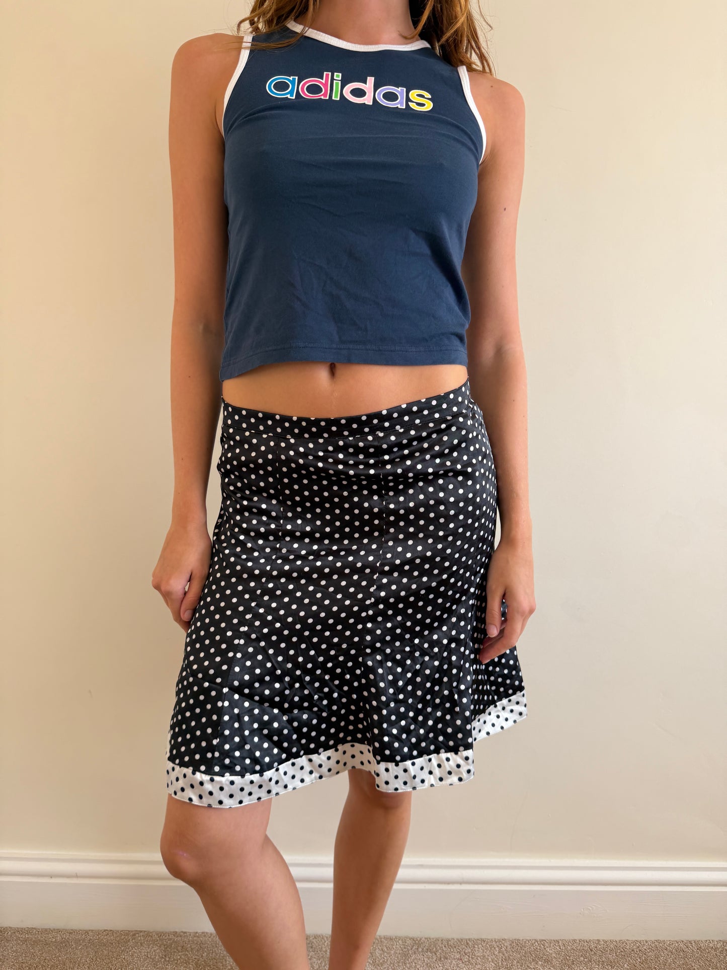 polka dot midi skirt