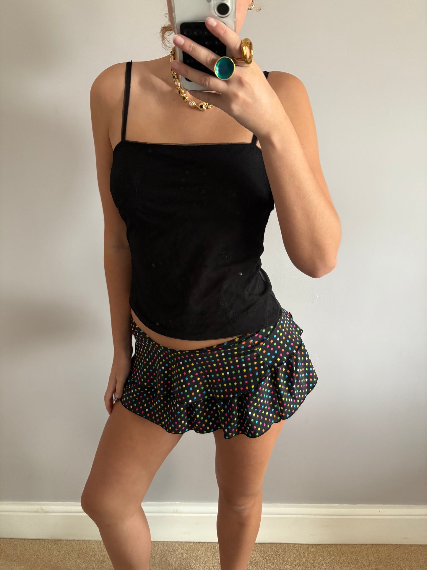 polka dot mini skirt