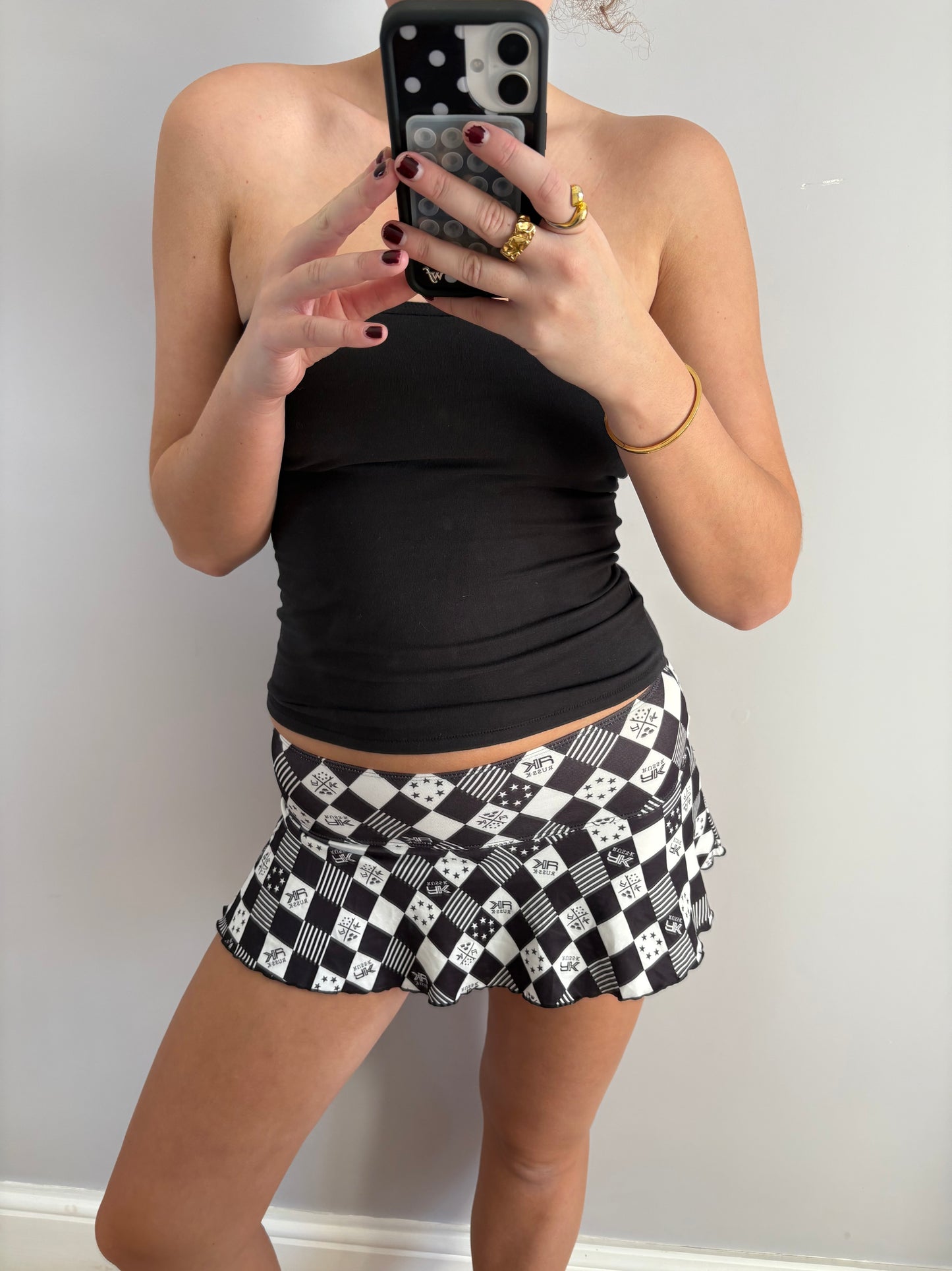 checkered mini skirt