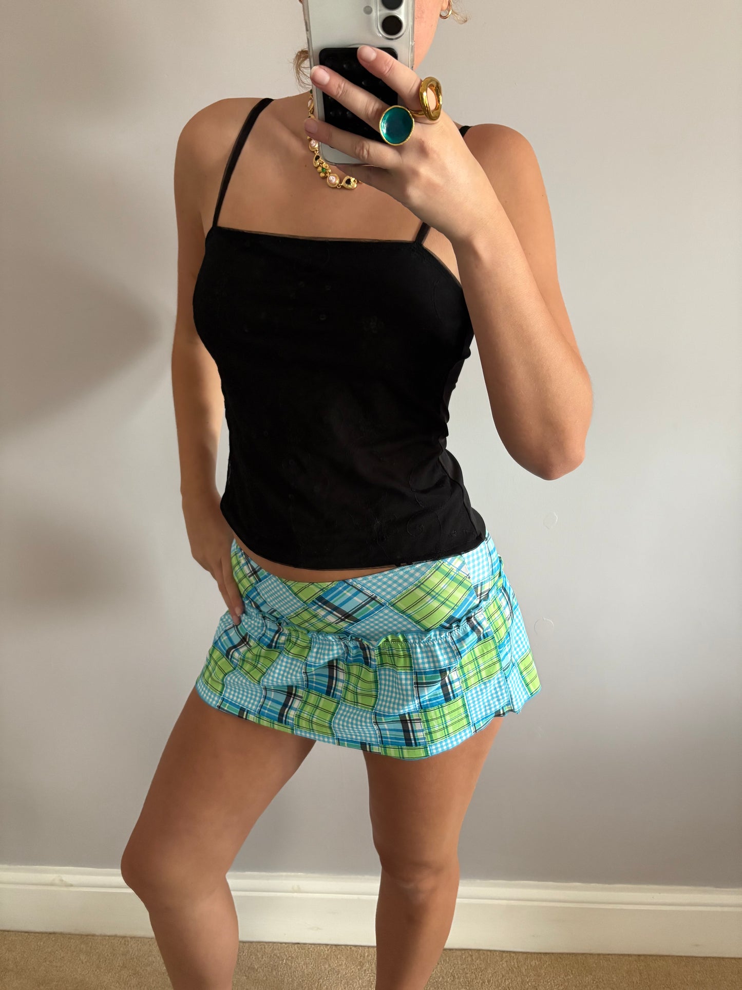 checkered mini skirt