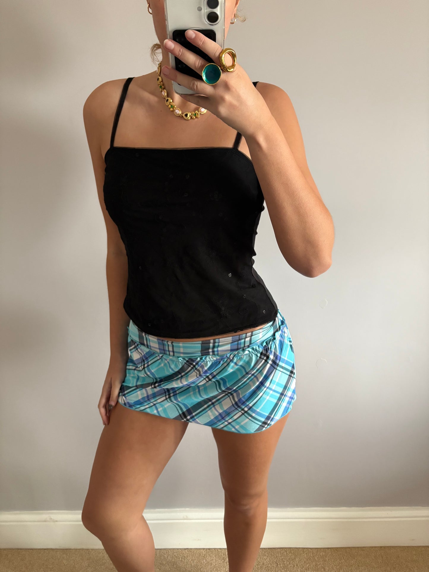 checkered mini skirt