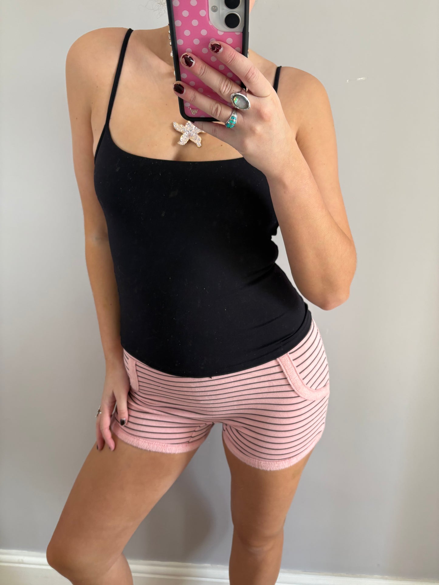 pinstriped mini shorts