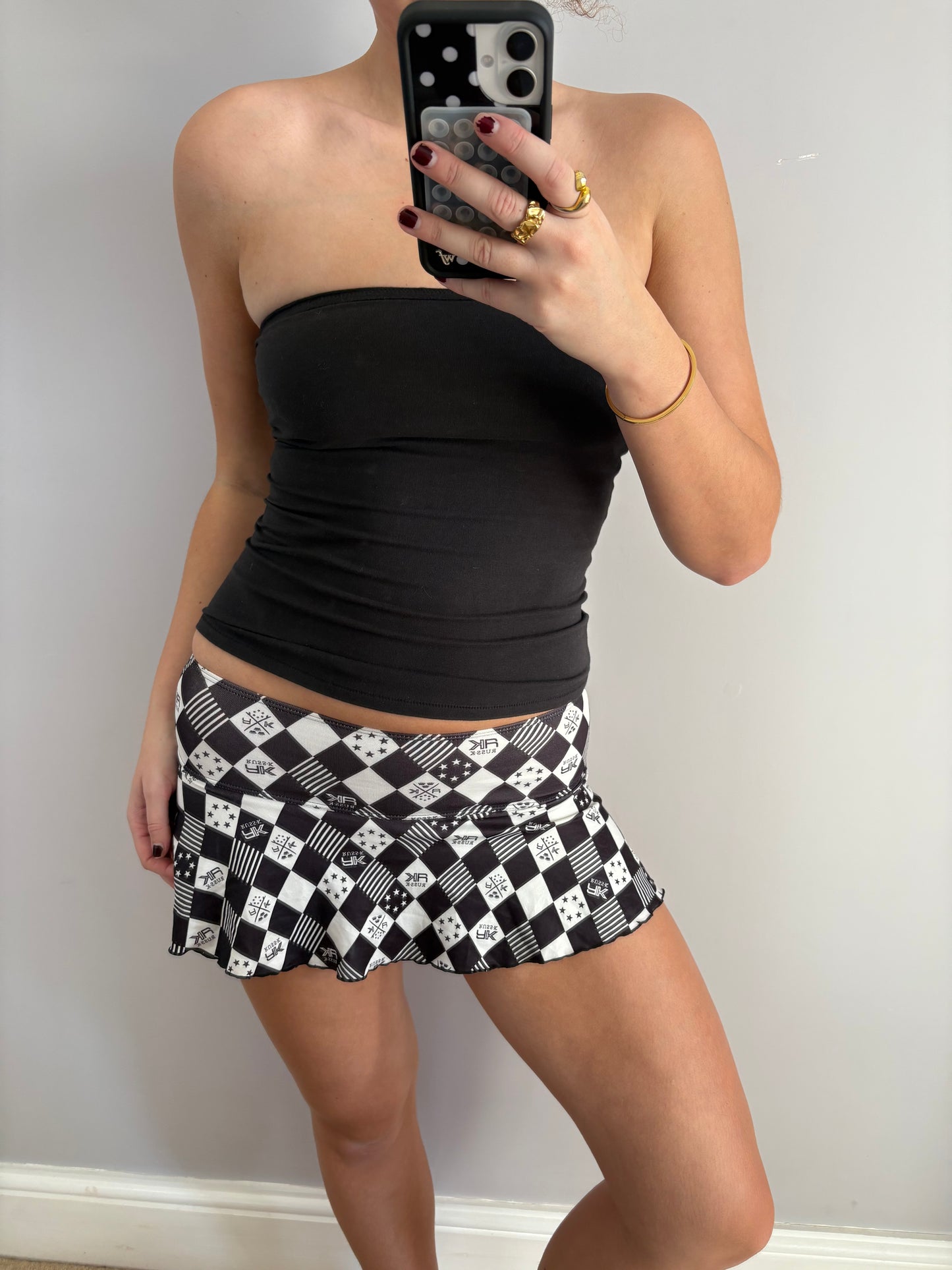 checkered mini skirt