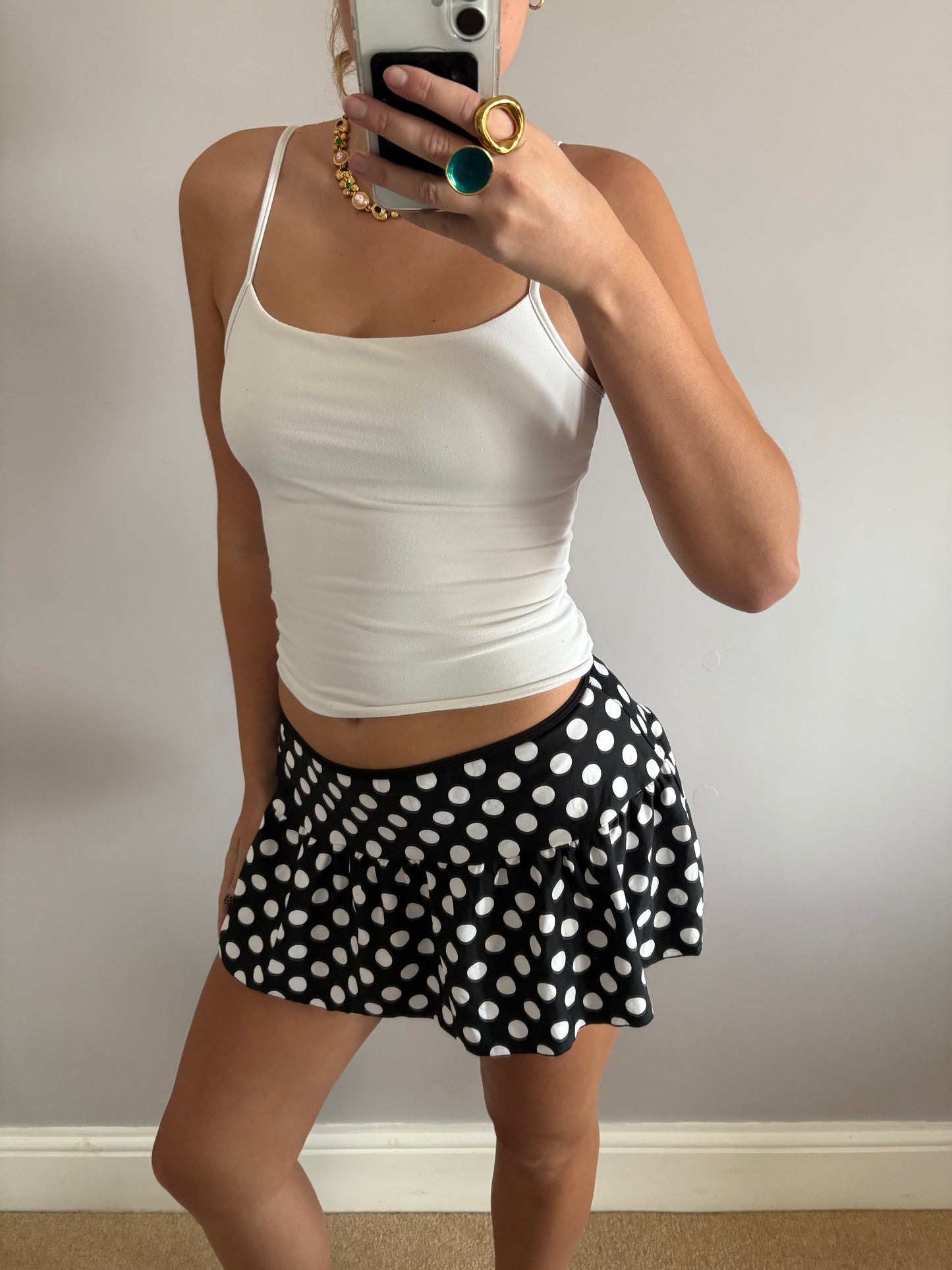 polka dot mini skirt