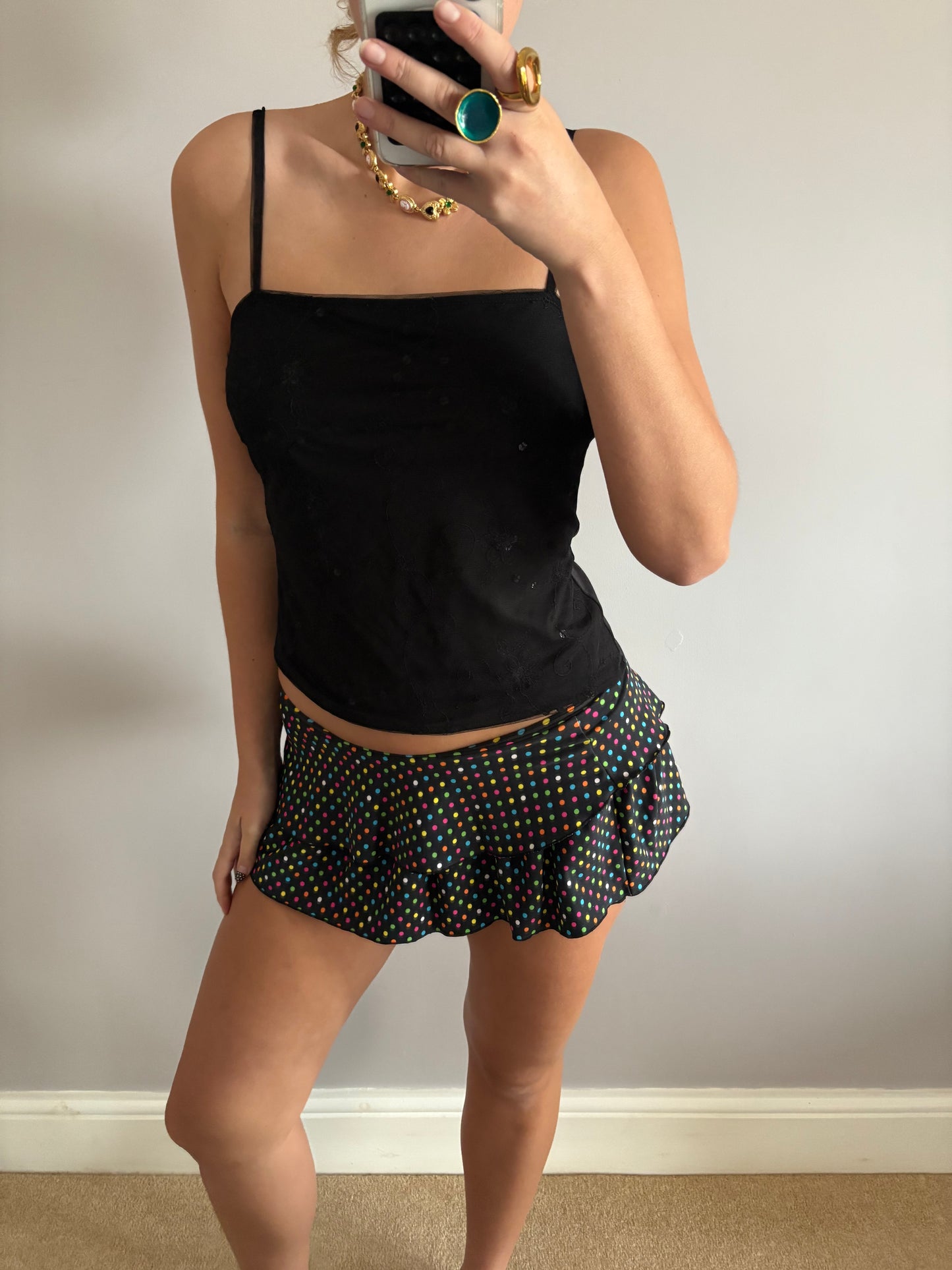 polka dot mini skirt