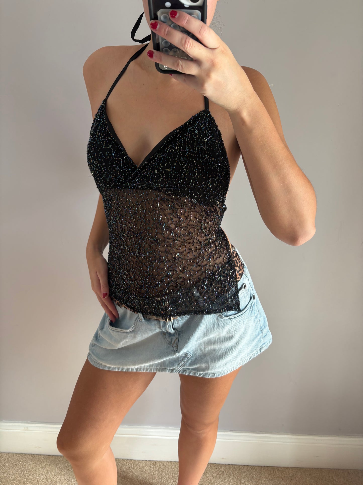 beaded backless cami