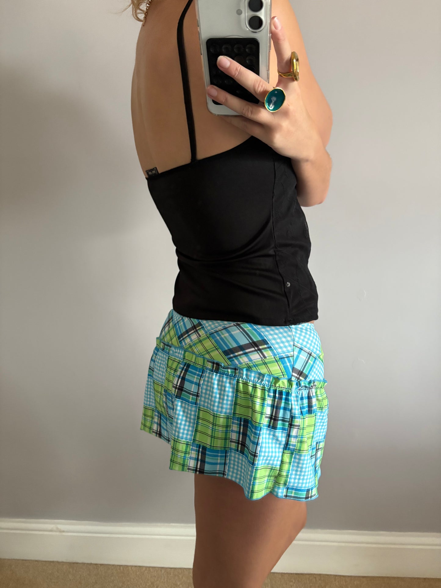 checkered mini skirt