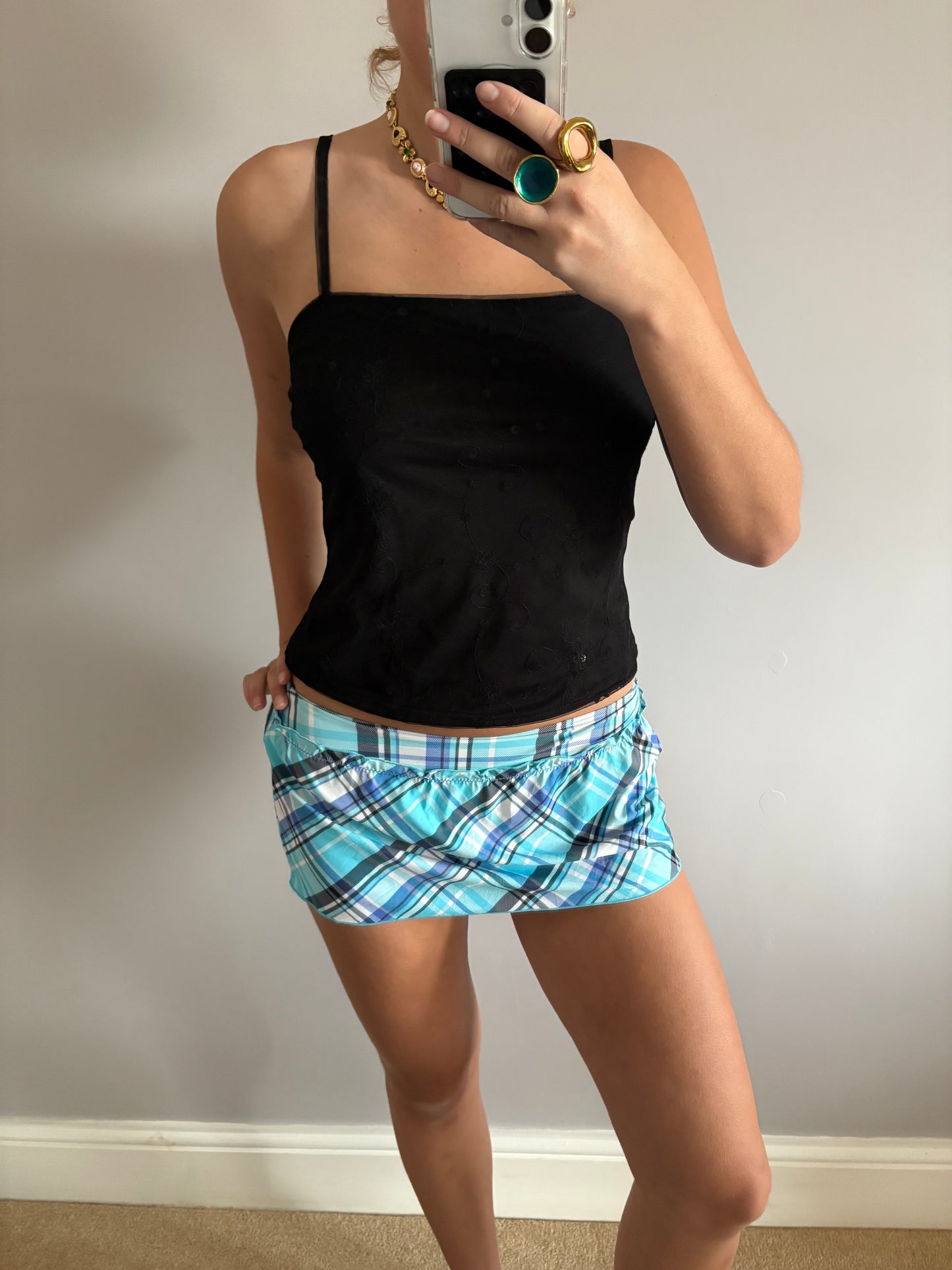 checkered mini skirt