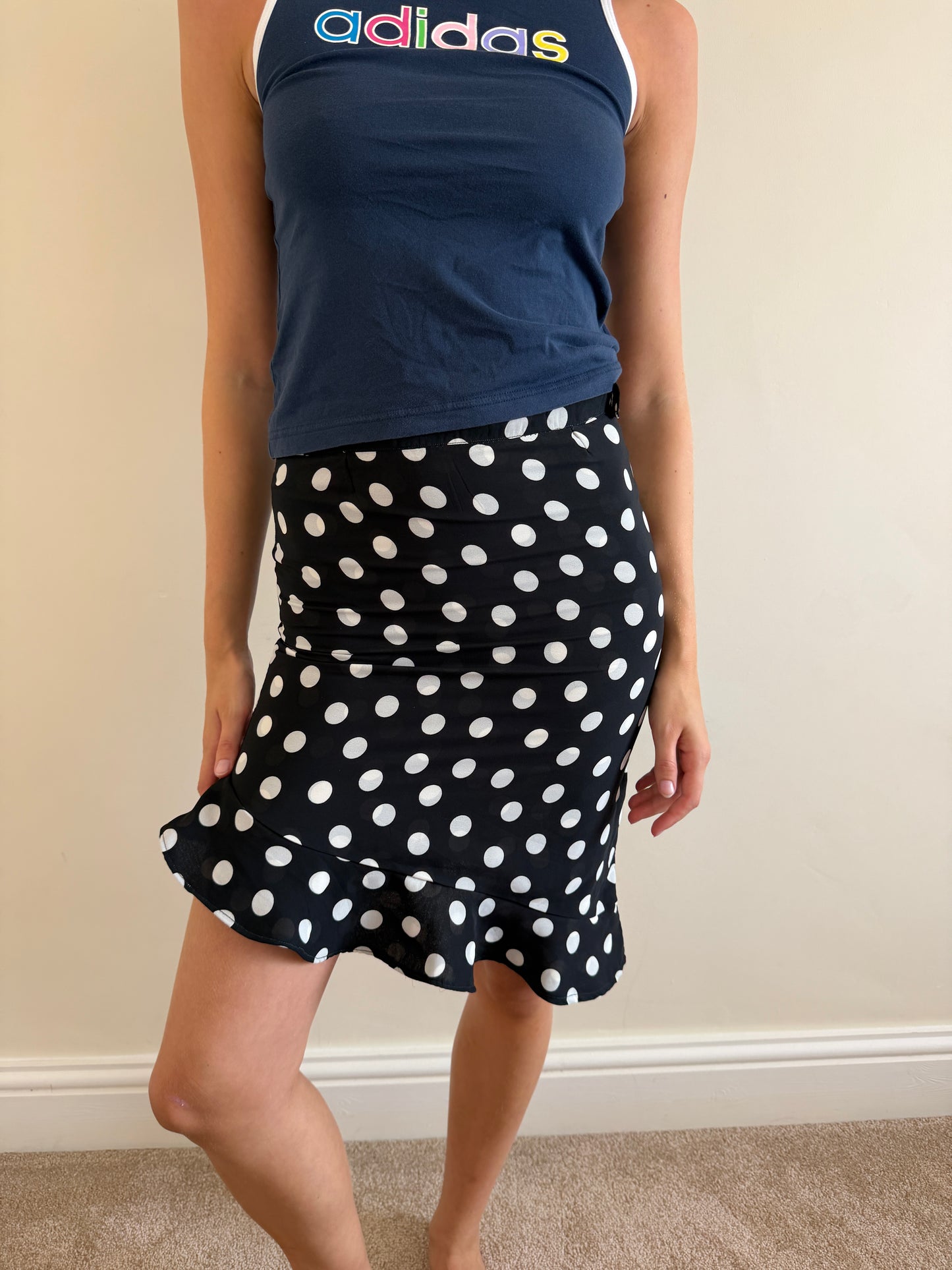 polka midi skirt