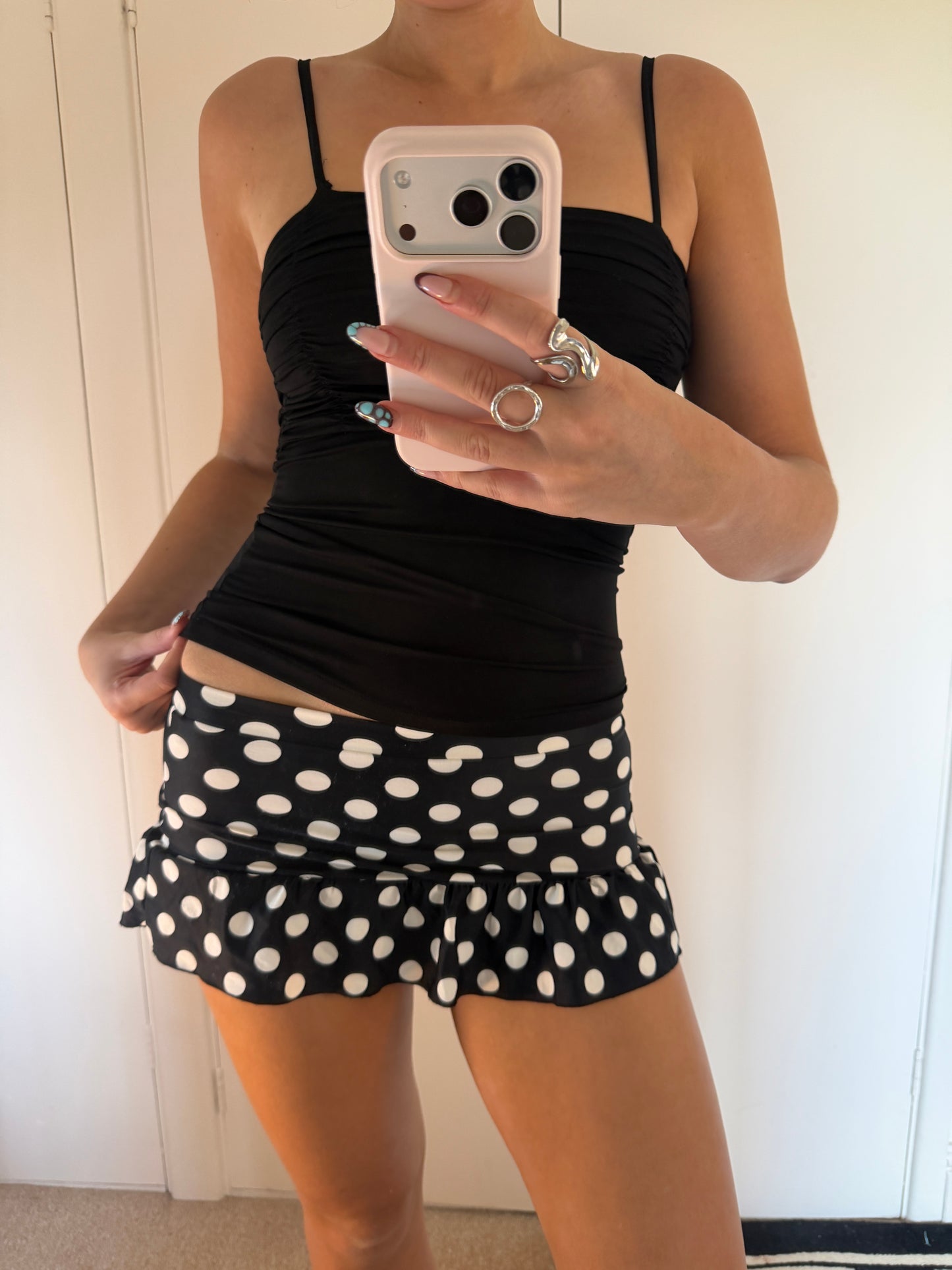 polka mini skirts