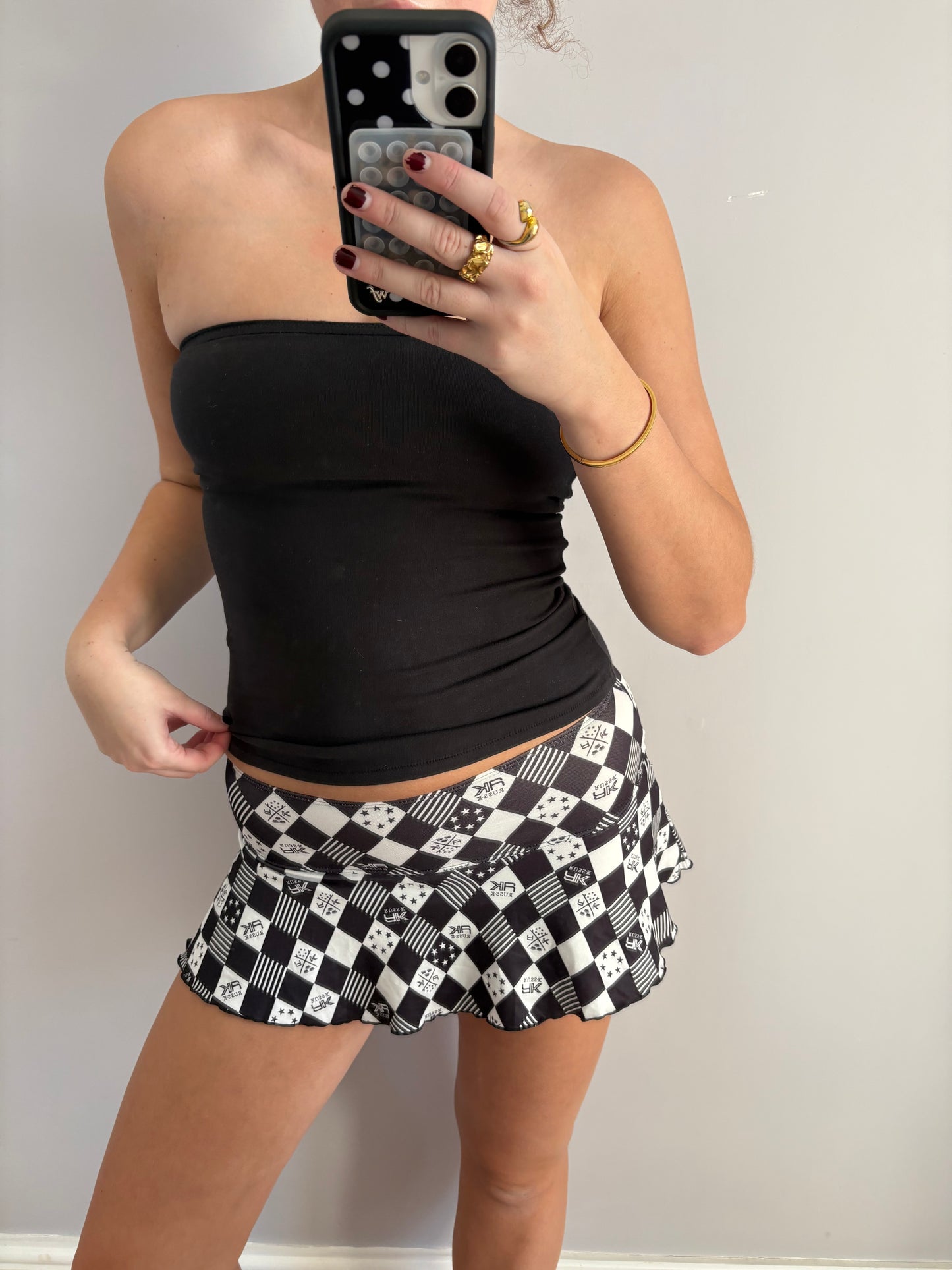 checkered mini skirt