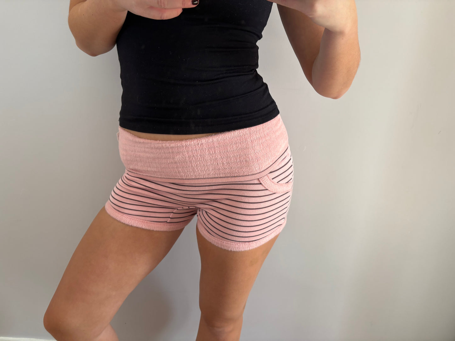 pinstriped mini shorts