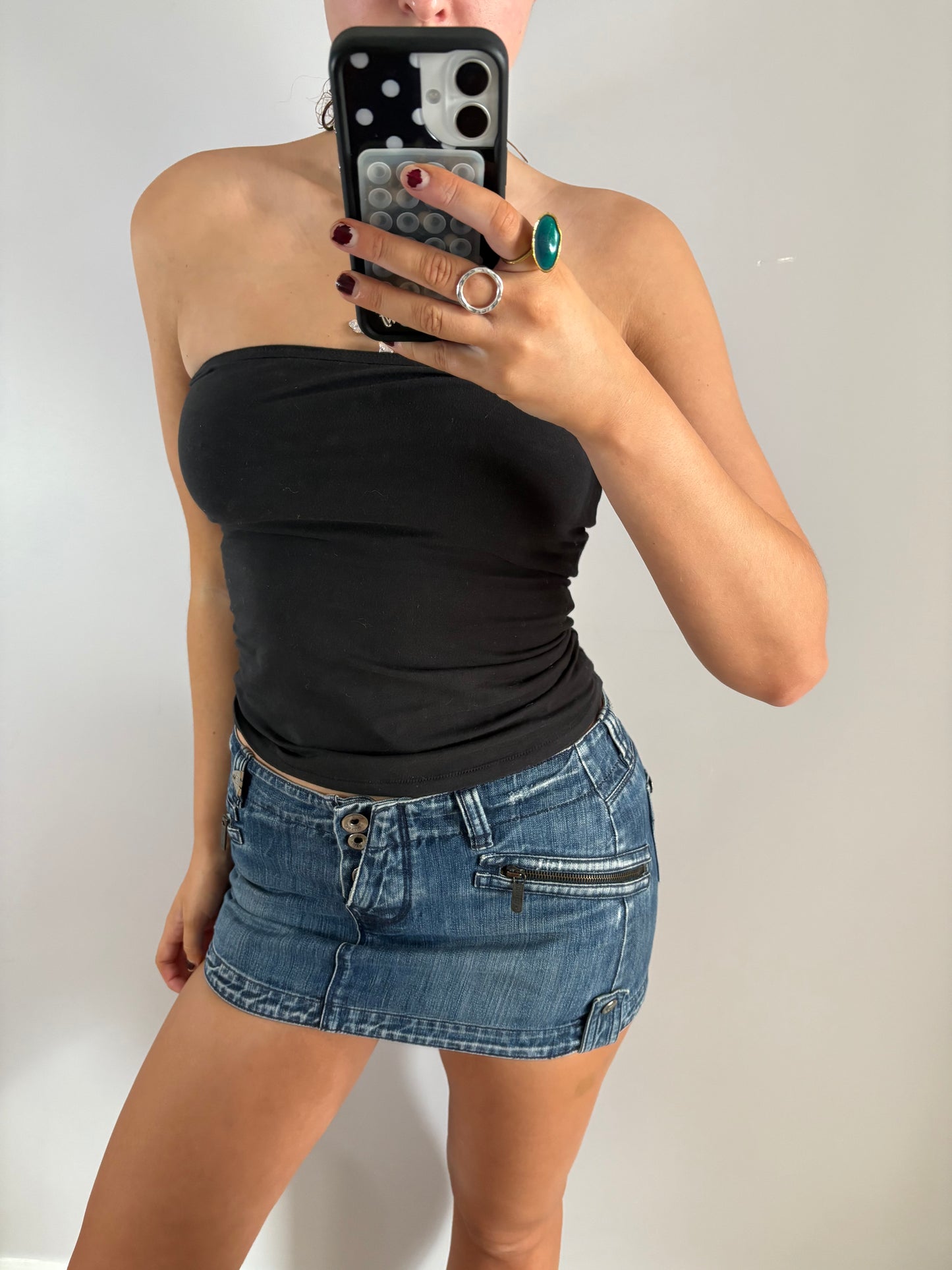 denim mini skirt