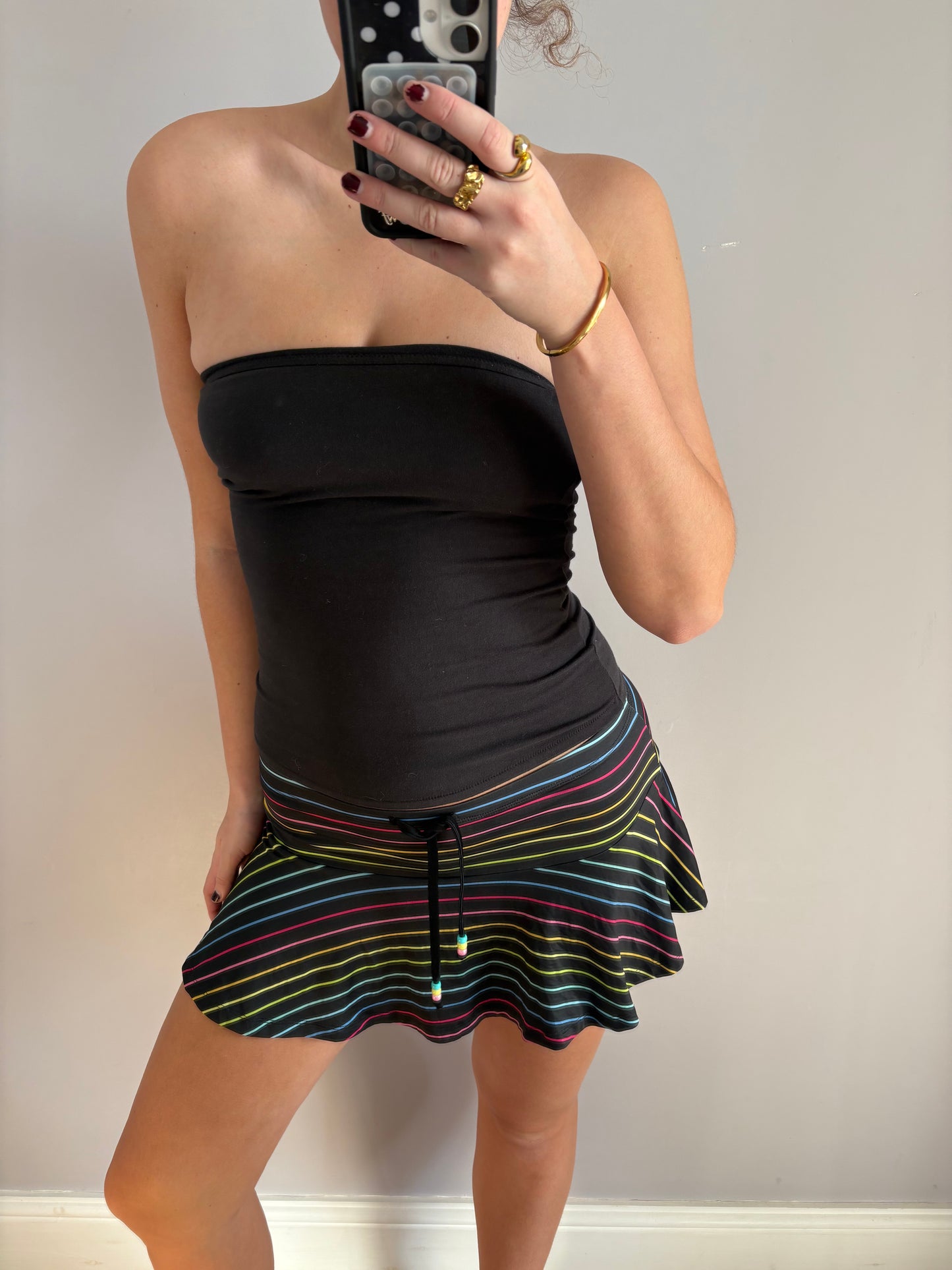 striped mini skirt