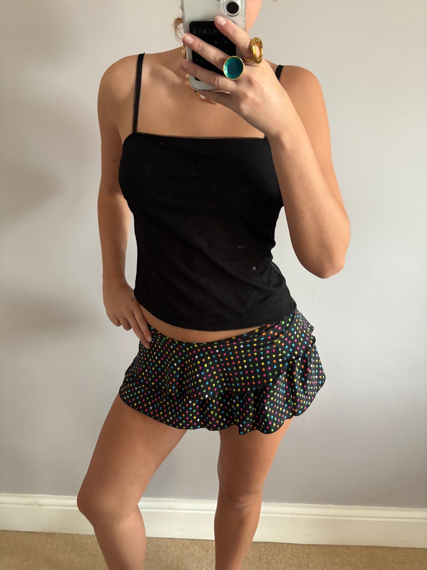 polka dot mini skirt