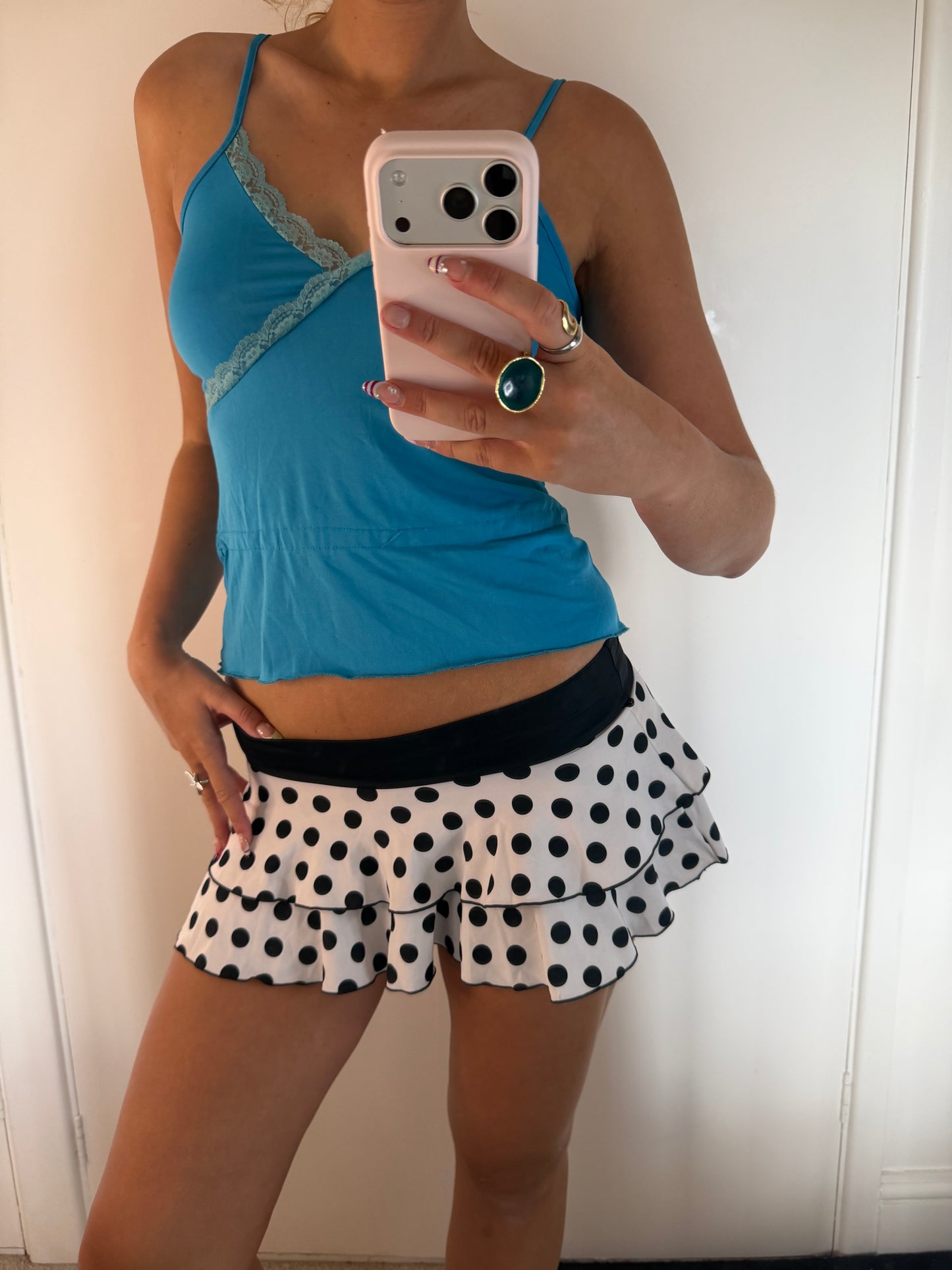 polka mini skirt