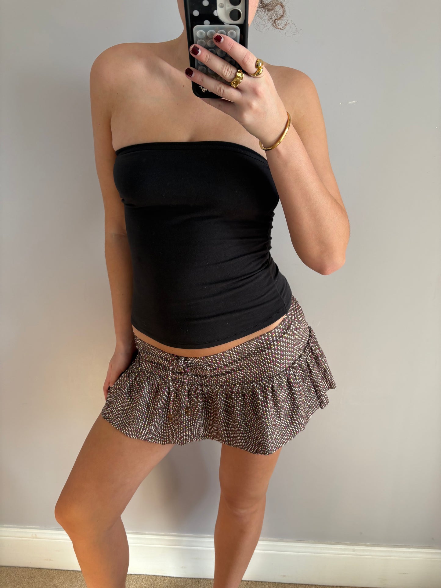 polka dot mini skirt