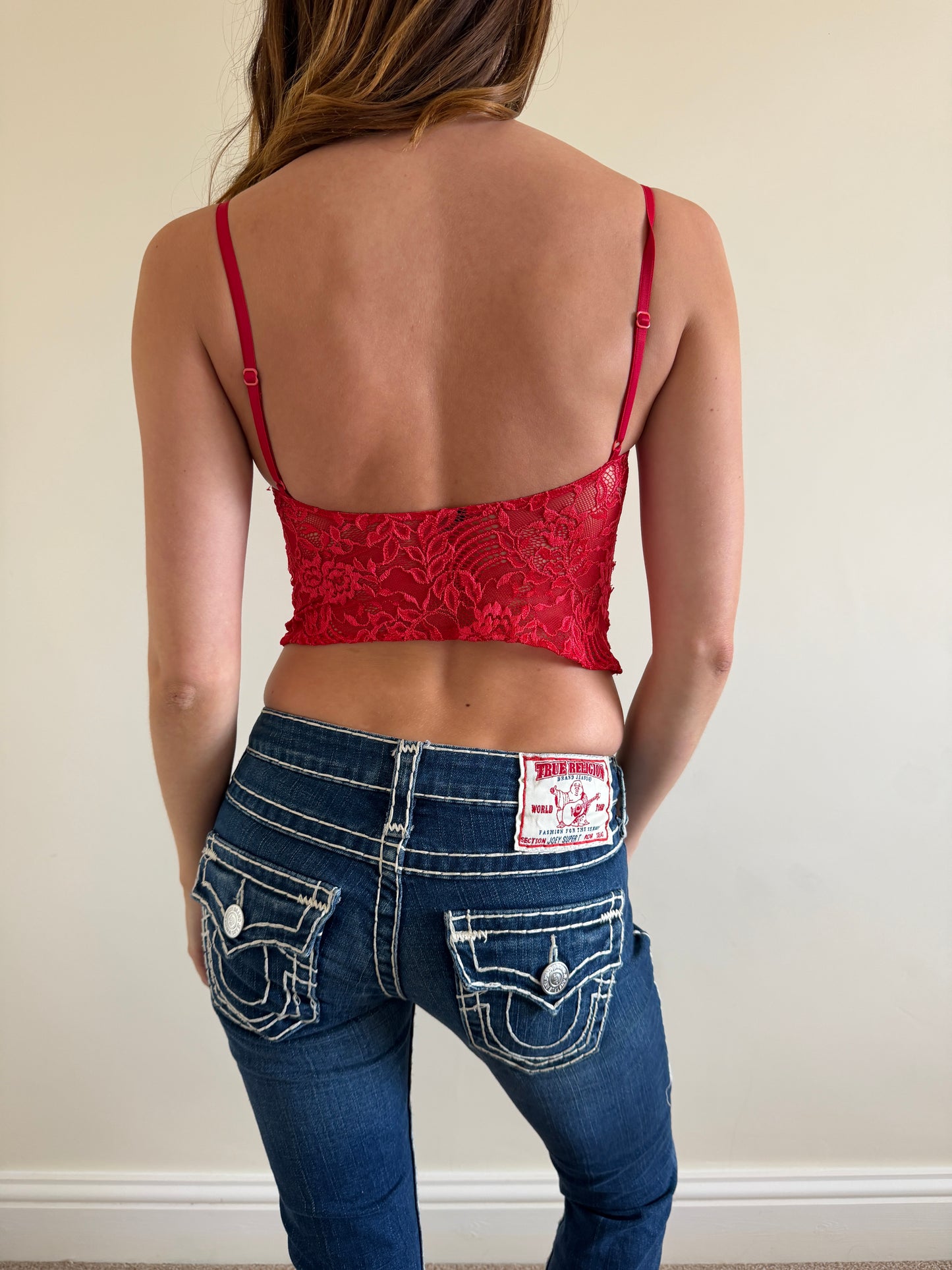red laced cami