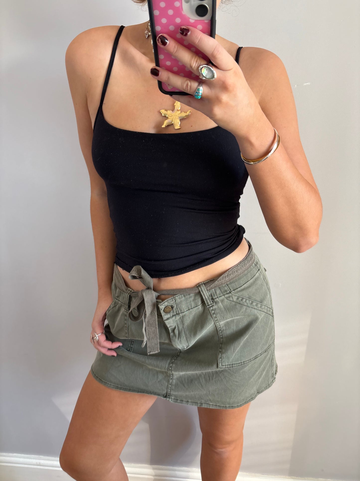khaki mini skirt