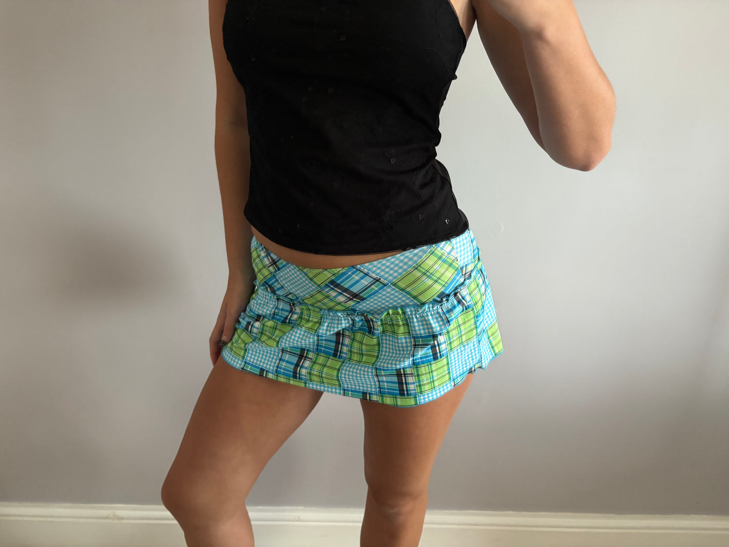 checkered mini skirt