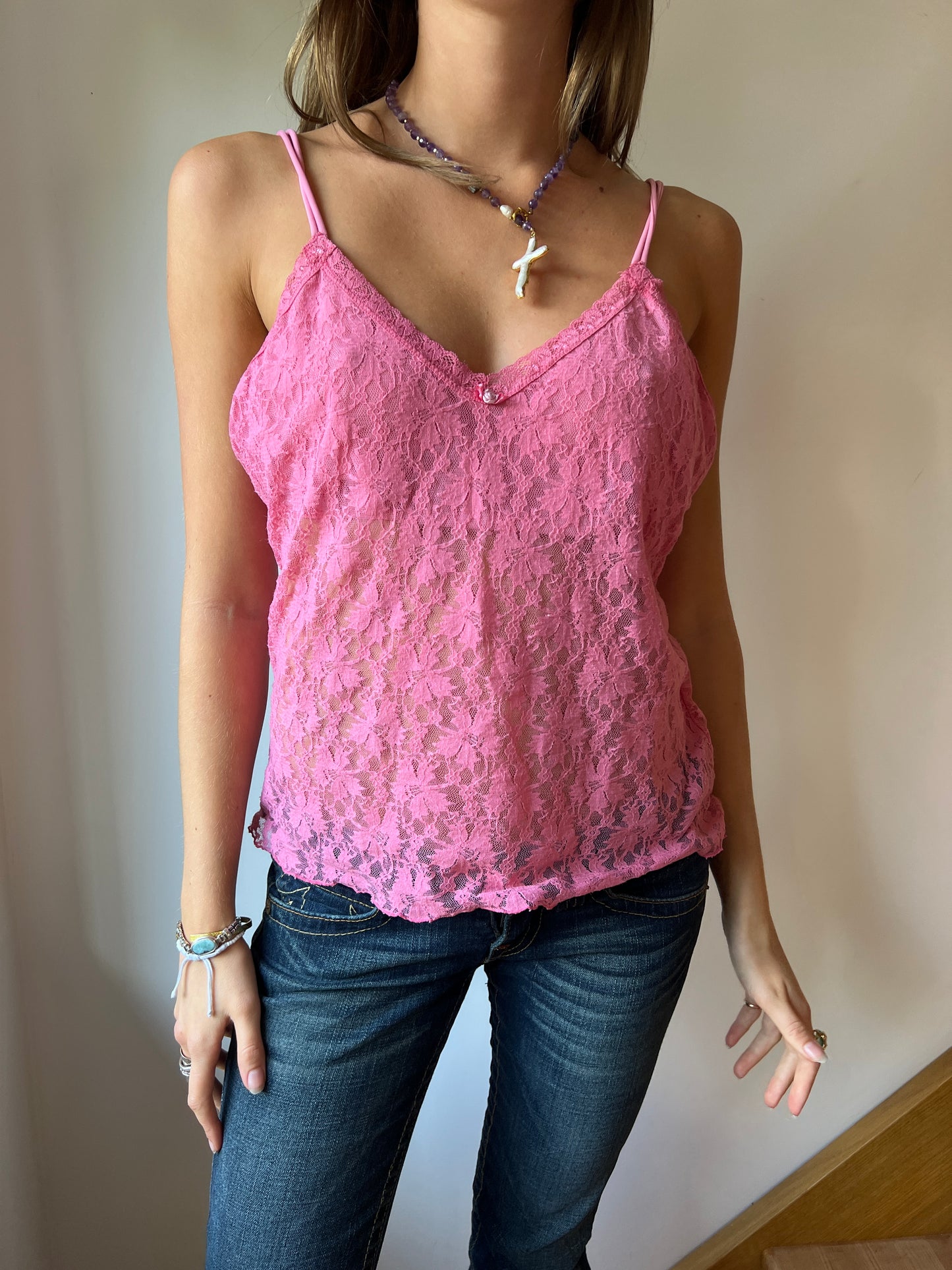 Y2K Pink Laced Cami